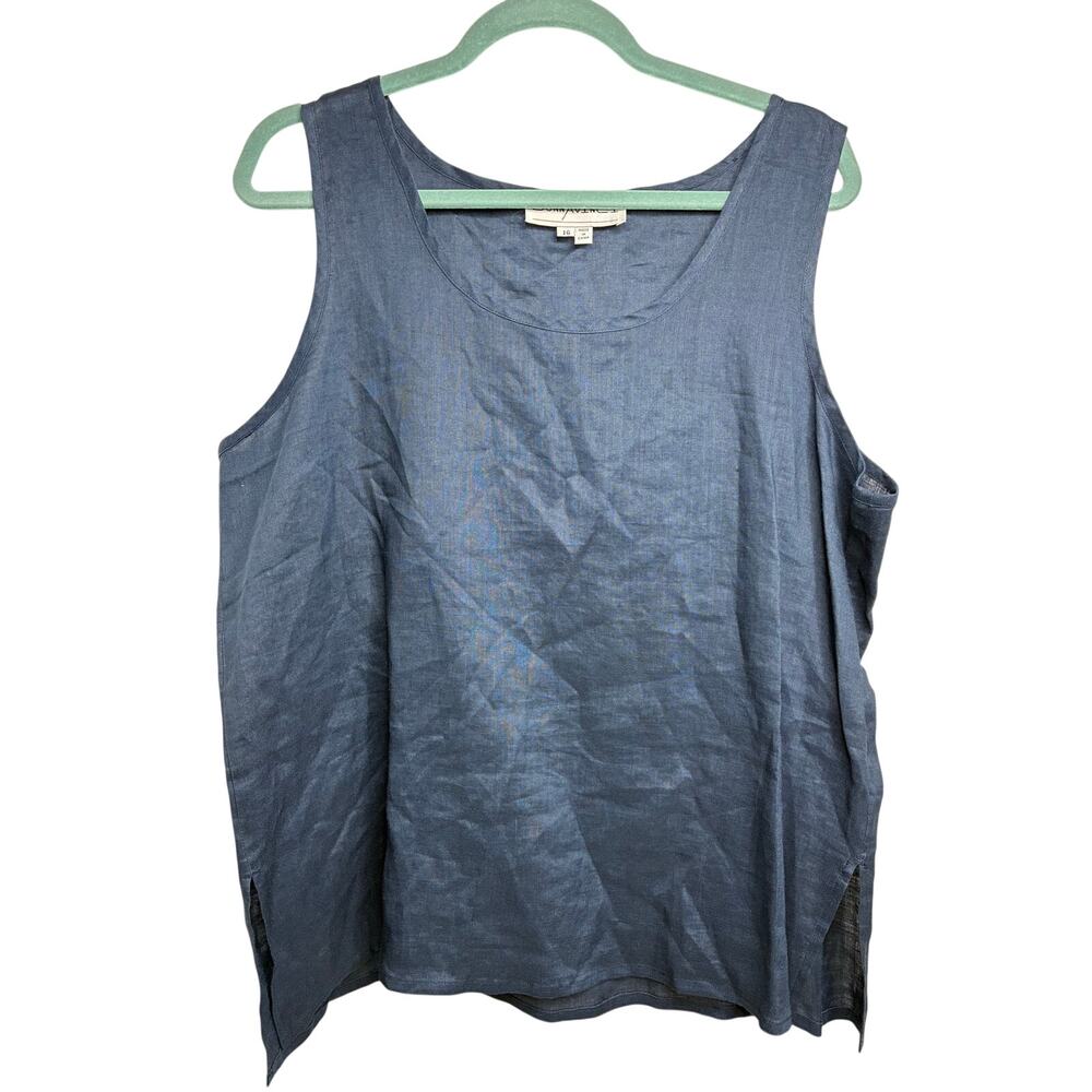 Vintage DonnaVinci Women's Navy Blue Ramie Tank Top Size 16 Resort Travel